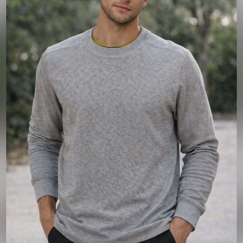 Bonobos waffle thermal Light Heather Gray Crewneck Pullover 51731